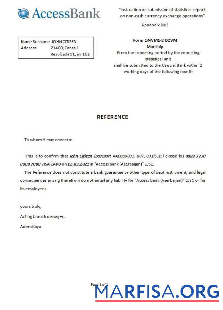 Blank Azerbaijan Access closure reference template